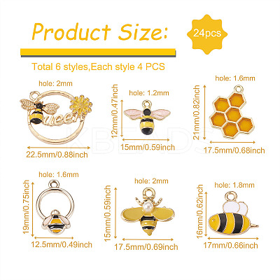 24Pcs 6 Style Zinc Light Gold Alloy Enamel Pendants ENAM-YS0001-05-1