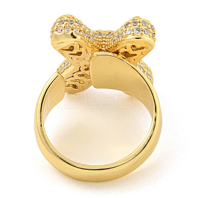 Brass Micro Pave Clear Cubic Zirconia Letter Open Cuff Ring for Women RJEW-M173-01G-X-1