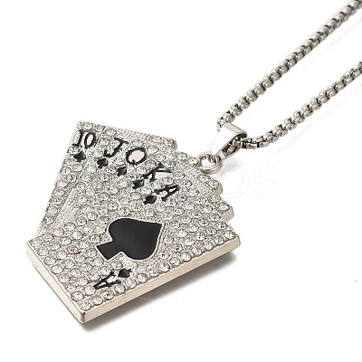 Alloy Full Crystal Rhinestone Playing Cards Pendant Necklaces LS-NJEW-R001-01P-02-1