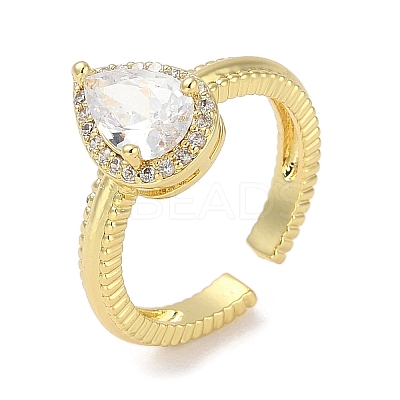 Rack Plating Brass Micro Pave Cubic Zirconia Cuff Finger Rings for Women RJEW-C114-21F-G-1