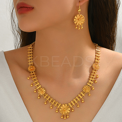 Elegant Brass Flower Tassel Charm Necklace & Earrings Sets for Women WJ2264-1