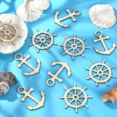 100pcs 2 Styles Nautical Theme Wood Big Pendants WOOD-CJ0001-72-1