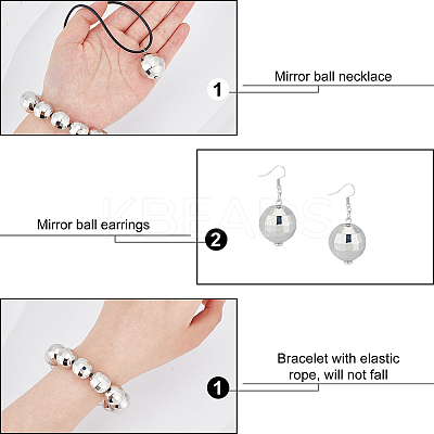 Alloy Disco Ball Beaded Stretch Bracelet & Dangle Earrings & Pendant Necklace SJEW-AN0001-08-1