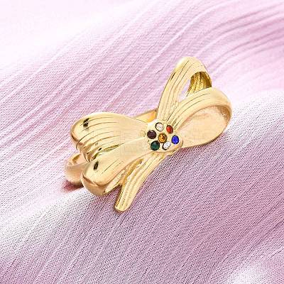 304 Stainless Steel with Rhinestone Adjustable Cuff Rings RJEW-Q020-18G-1