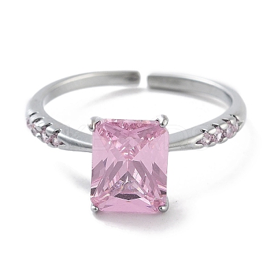 Rectangle Rack Plating Brass Micro Pave Cubic Zirconia Solitaire Ring RJEW-Z059-10P-01-1