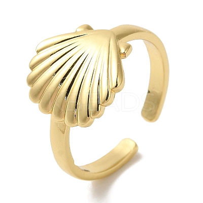 Shell Shape Rack Plating Brass Open Cuff Finger Rings for Women RJEW-L123-008G-1