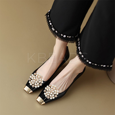 1 Pair Flower ABS Imitation Pearl Detachable Alloy Shoe Buckle Clips DIY-WR0004-08A-1