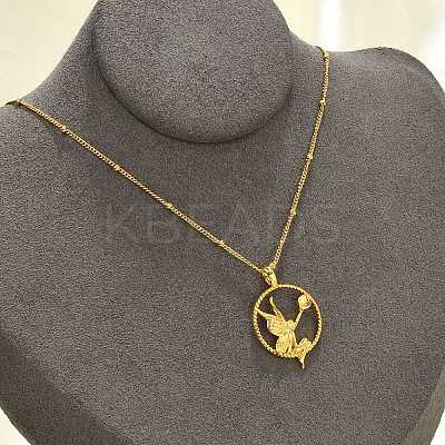 Brass & Acrylic Greek goddess Flat Round Pendant Necklaces LS-NJEW-R018-01G-1