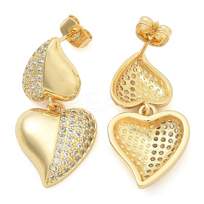Rack Plating Brass Micro Pave Clear Cubic Zirconia Stud Earrings for Women EJEW-C125-21C-G-1