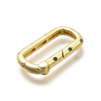 Brass Micro Pave Cubic Zirconia Spring Gate Rings KK-Z093-01G-1