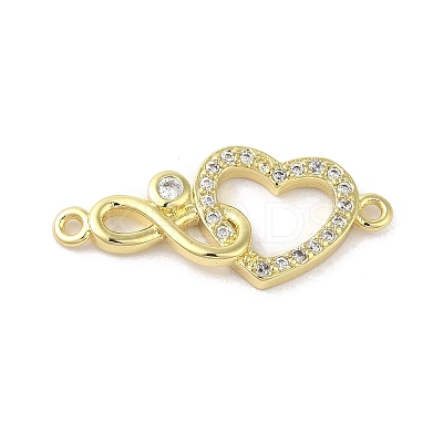 Rack Plating Brass Micro Pave Clear Cubic Zirconia Heart Infinity Connector Charms KK-C052-42A-G-1