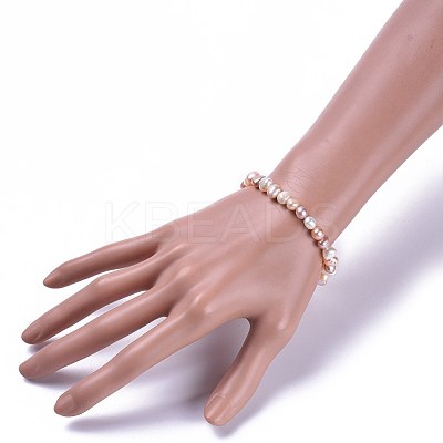 Natural Pearl Beaded Stretch Bracelets BJEW-JB04528-01-1
