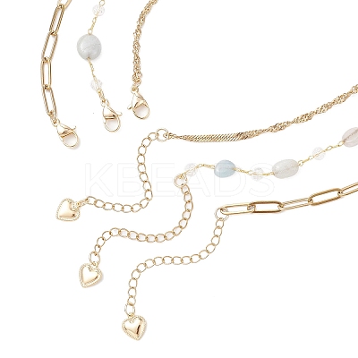 Natural Quartz Crystal Double Terminated Pointed Bullet Pendant 304 Stainless Steel & Brass Chain 3 Layer Necklaces for Women NJEW-JN05477-03-1