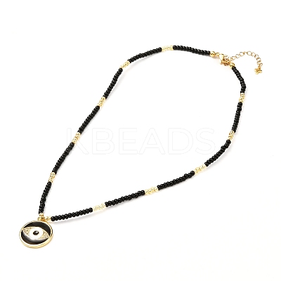 Flat Round Evil Eye Brass Micro Pave Cubic Zirconia Pendant Necklace NJEW-JN03692-01-1