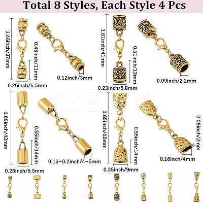 32Pcs 8 Styles Alloy Cord Ends HJEW-SC0003-10-1