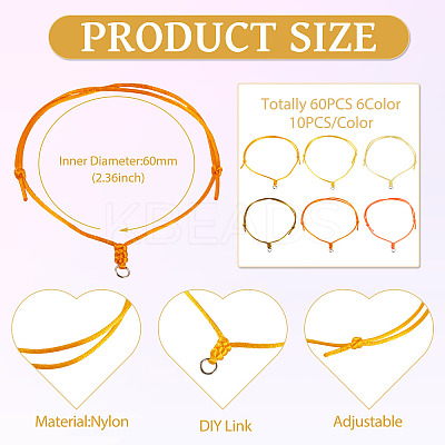 60Pcs 6 Colors Nylon Cord Bracelet Making BJEW-TA00669-1