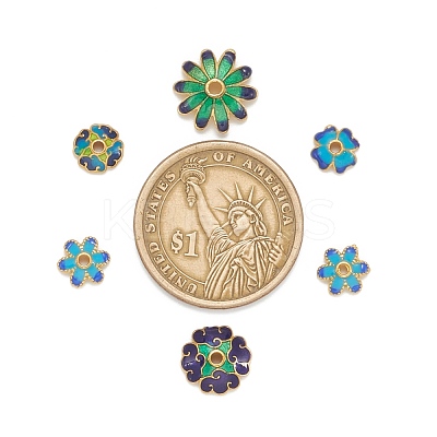 Mixed Brass Enamel Bead Caps KK-L124-09G-RS-1