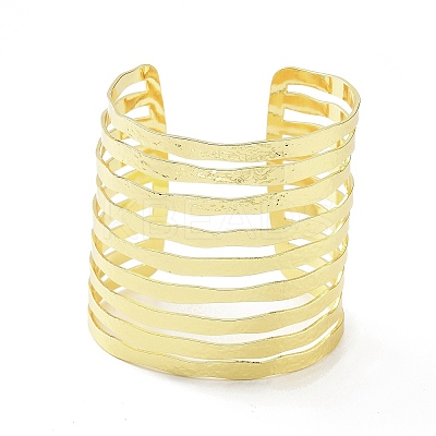 Rack Plating Brass Hollow Out Wide Wire Cuff Bangles for Women BJEW-D032-05G-1