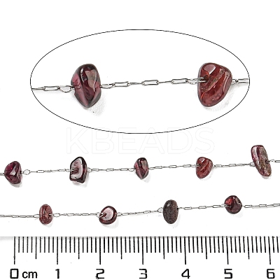 304 Stainless Steel with Dyed Natural Garnet Chip Link Chains CHS-G038-09P-03-1