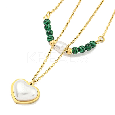 Ion Plating(IP) 201 Stainless Steel & Synthetic Malachite Double Layer Necklaces NJEW-K270-17G-1