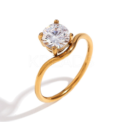 304 Stainless Steel with Clear Cubic Zirconia Finger Rings FS-WGBB24B-08-1