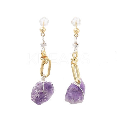 Nuggets Natural Amethyst Dangle Earrings with Brass and 925 Sterling Silver Pins EJEW-P256-49G-1