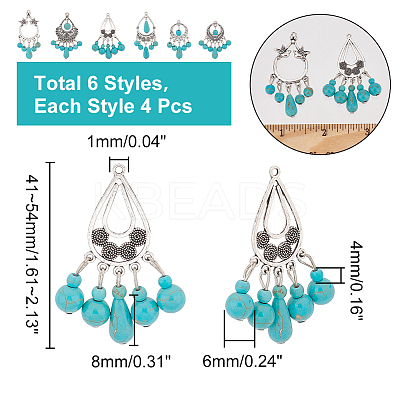 24Pcs 6 Styles Teardrop Dyed Synthetic Turquoise Pendants Set G-AR0004-98-1