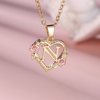 Brass Rose Flower Heart with Letter Pendant Necklaces FS-WGF6950-14-1