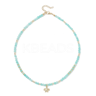 3Pcs 3 Styles Ocean Brass Turtle Pendant Faceted Round  Natural Aquamarine & Amazonite & Dyed Agate Beaded Necklaces NJEW-JN05736-1