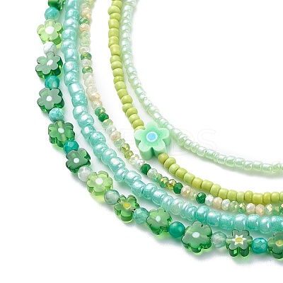 5Pcs 5 Style Polymer Clay Flower & Glass Seed Beaded Necklaces Set for Women NJEW-JN04011-1