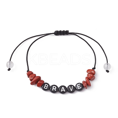 Natural Red Jasper Chip Braided Bead Bracelets BJEW-JB09608-01-1