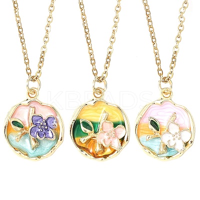 3Pcs 3 Styles Flower Alloy Enamel Pendant 304 Stainless Steel Cable Chain Necklaces for Women NJEW-JN05551-1