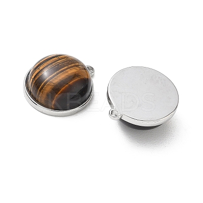 304 Stainless Steel & Natural Tiger Eye Pendants SA-CBA11D7-03P-1