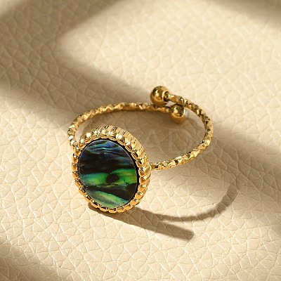 Oval 304 Stainless Steel Paua Shell Cuff Rings for Women RJEW-G346-07G-01-1