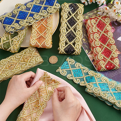 14 Yards 7 Colors Polyester Embroidery Mesh Lace Ribbons OCOR-PH0002-42-1