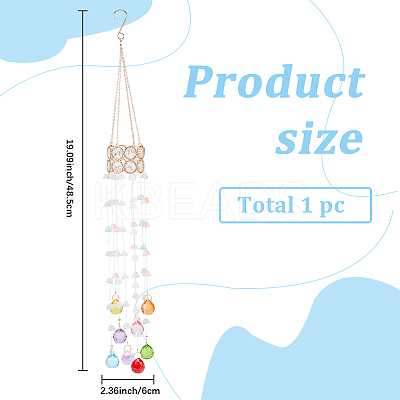 Flower Round Glass Beads Tassel Hanging Suncatchers for Window Garden Outdoor Decoration HJEW-WH20020-007C-1