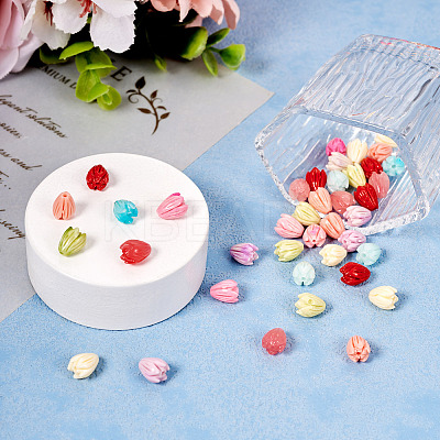 40Pcs 8 Colors Opaque Resin Flower Rose Beads RESI-TA0002-98-1