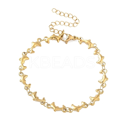 Women's 304 Stainless Steel Dolphin Link Chains Bracelets BJEW-G790-02G-1