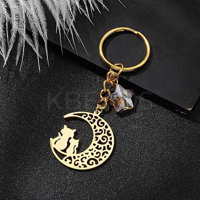 Stainless Steel Hollow Moon Cat Keychains KEYC-JKC00585-01-1