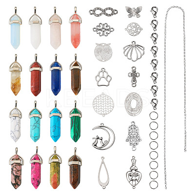 DIY Natural & Synthetic Mixed Gemstone Bullet Pendant Necklace Making Kit DIY-TA0004-91-1