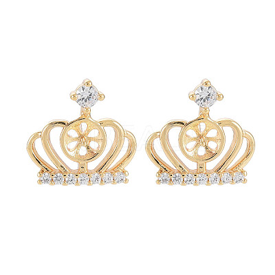 Brass Micro Pave Clear Cubic Zirconia Stud Earring Findings KK-S364-059-1