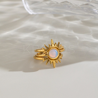 304 Stainless Steel Opalite Cuff Open Rings for Women LQ1923-1