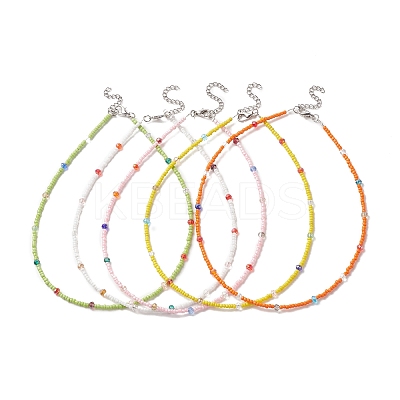 Glass Seed Beaded Necklace for Women NJEW-JN04258-1