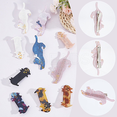 10Pcs 10 Styles Cute Cat Cellulose Acetate(Resin) Alligator Hair Clip OHAR-GF0001-20-1