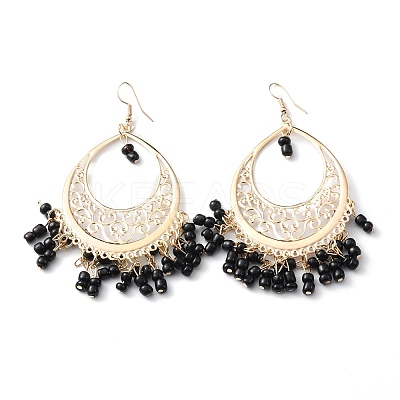 Glass Seed Beaded Teardrop Chandelier Earrings EJEW-WH0018-02A-1
