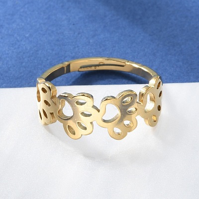 Ion Plating(IP) 201 Stainless Steel Hollow Out Dog Paw Prints Adjustable Ring for Women X-RJEW-K238-10G-1