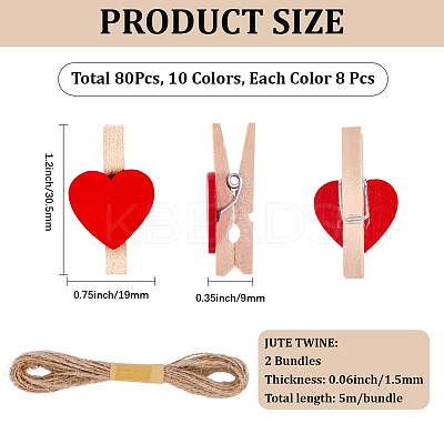 80Pcs 10 Colors Wooden Clips Tacks DIY-CP0012-83-1