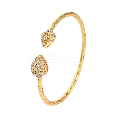 Teardrop Rack Plating Brass Cubic Zirconia Cuff Bracelets for Women BJEW-M040-03G-1