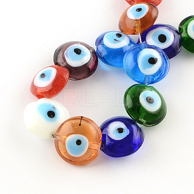Flat Round Evil Eye Lampwork Bead Strands LAMP-R118-M-1
