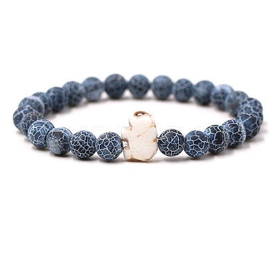 Natural Weathered Agate & Synthetic Turquoise Beads Stretch Bracelets for Men Women QO0012-14-1